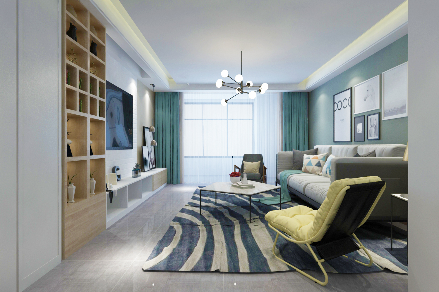 120㎡简约现代北欧装修效果图